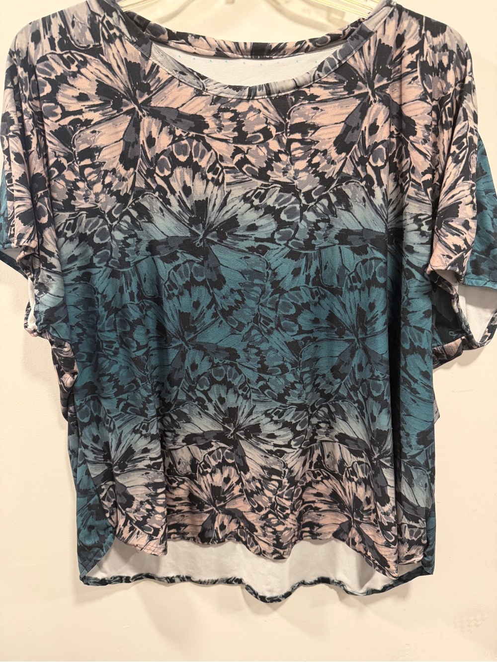 Women’s Floral Ombre Short Sleeve Top - Teal & Blush